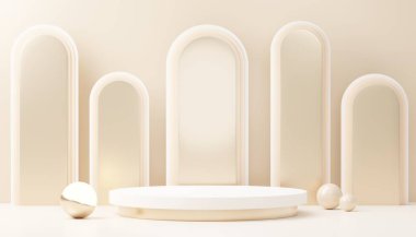 3D sunum ve reklam için soyut podyum platformunu hazırlayın. Temiz dizaynlı minimum sahne arkaplanı. Model için boş kaide. Kozmetik için pastel renkli boş sahne.