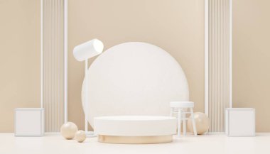 3D sunum ve reklam için soyut podyum platformunu hazırlayın. Temiz dizaynlı minimum sahne arkaplanı. Model için boş kaide. Kozmetik için pastel renkli boş sahne.