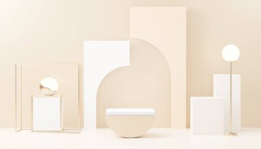 3D sunum ve reklam için soyut podyum platformunu hazırlayın. Temiz dizaynlı minimum sahne arkaplanı. Model için boş kaide. Kozmetik için pastel renkli boş sahne.