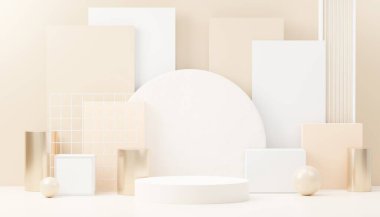 3D sunum ve reklam için soyut podyum platformunu hazırlayın. Temiz dizaynlı minimum sahne arkaplanı. Model için boş kaide. Kozmetik için pastel renkli boş sahne.