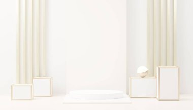3D sunum ve reklam için soyut podyum platformunu hazırlayın. Temiz dizaynlı minimum sahne arkaplanı. Model için boş kaide. Kozmetik için pastel renkli boş sahne.