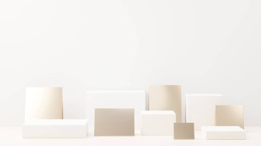 3D sunum ve reklam için soyut podyum platformunu hazırlayın. Temiz dizaynlı minimum sahne arkaplanı. Model için boş kaide. Kozmetik için pastel renkli boş sahne.