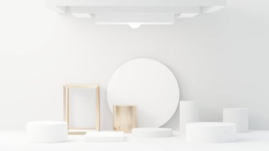 3D sunum ve reklam için soyut podyum platformunu hazırlayın. Temiz dizaynlı minimum sahne arkaplanı. Model için boş kaide. Kozmetik için pastel renkli boş sahne.