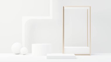 3D sunum ve reklam için soyut podyum platformunu hazırlayın. Temiz dizaynlı minimum sahne arkaplanı. Model için boş kaide. Kozmetik için pastel renkli boş sahne.