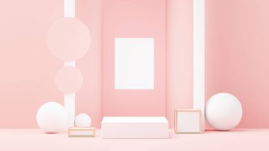 3D sunum ve reklam için soyut podyum platformunu hazırlayın. Temiz dizaynlı minimum sahne arkaplanı. Model için boş kaide. Kozmetik için pastel renkli boş sahne.