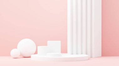 3D sunum ve reklam için soyut podyum platformunu hazırlayın. Temiz dizaynlı minimum sahne arkaplanı. Model için boş kaide. Kozmetik için pastel renkli boş sahne.