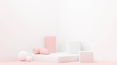 3D sunum ve reklam için soyut podyum platformunu hazırlayın. Temiz dizaynlı minimum sahne arkaplanı. Model için boş kaide. Kozmetik için pastel renkli boş sahne.