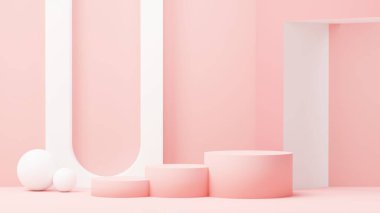 3D sunum ve reklam için soyut podyum platformunu hazırlayın. Temiz dizaynlı minimum sahne arkaplanı. Model için boş kaide. Kozmetik için pastel renkli boş sahne.