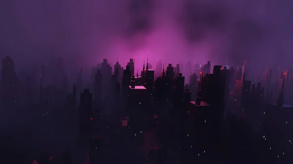 Renderizado Cyber Punk Concepto Paisaje Ciudad Noche Luz Que Brilla — Foto de Stock