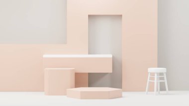 3D sunum ve reklam için soyut podyum platformunu hazırlayın. Temiz dizaynlı minimum sahne arkaplanı. Model için boş kaide. Kozmetik için pastel renkli boş sahne.