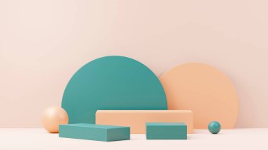 3D sunum ve reklam için soyut podyum platformunu hazırlayın. Temiz dizaynlı minimum sahne arkaplanı. Model için boş kaide. Kozmetik için pastel renkli boş sahne.