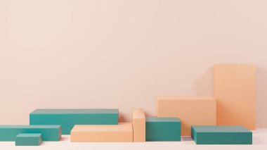3D sunum ve reklam için soyut podyum platformunu hazırlayın. Temiz dizaynlı minimum sahne arkaplanı. Model için boş kaide. Kozmetik için pastel renkli boş sahne.