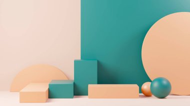 3D sunum ve reklam için soyut podyum platformunu hazırlayın. Temiz dizaynlı minimum sahne arkaplanı. Model için boş kaide. Kozmetik için pastel renkli boş sahne.