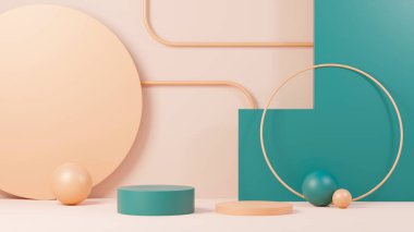3D sunum ve reklam için soyut podyum platformunu hazırlayın. Temiz dizaynlı minimum sahne arkaplanı. Model için boş kaide. Kozmetik için pastel renkli boş sahne.