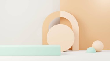 3D sunum ve reklam için soyut podyum platformunu hazırlayın. Temiz dizaynlı minimum sahne arkaplanı. Model için boş kaide. Kozmetik için pastel renkli boş sahne.