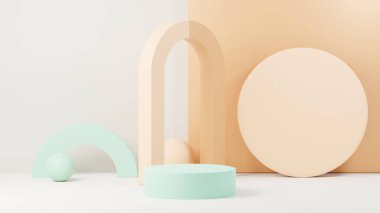 3D sunum ve reklam için soyut podyum platformunu hazırlayın. Temiz dizaynlı minimum sahne arkaplanı. Model için boş kaide. Kozmetik için pastel renkli boş sahne.