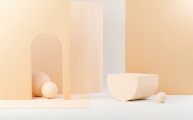 3D sunum ve reklam için soyut podyum platformunu hazırlayın. Temiz dizaynlı minimum sahne arkaplanı. Model için boş kaide. Kozmetik için pastel renkli boş sahne.