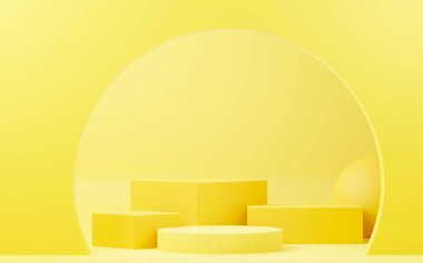 3D sunum ve reklam için soyut podyum platformunu hazırlayın. Temiz dizaynlı minimum sahne arkaplanı. Model için boş kaide. Kozmetik için pastel renkli boş sahne.