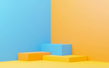 3D sunum ve reklam için soyut podyum platformunu hazırlayın. Temiz dizaynlı minimum sahne arkaplanı. Model için boş kaide. Kozmetik için pastel renkli boş sahne.