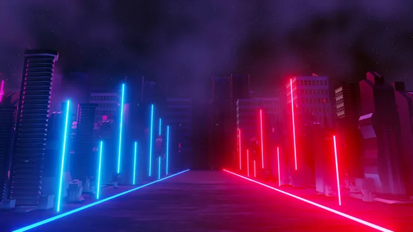 Renderizado Cyber Punk Concepto Paisaje Ciudad Noche Luz Que Brilla —  Fotos de Stock