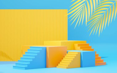 3D sunum ve reklam için soyut podyum platformunu hazırlayın. Temiz dizaynlı minimum sahne arkaplanı. Model için boş kaide. Kozmetik için pastel renkli boş sahne.