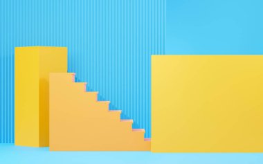 3D sunum ve reklam için soyut podyum platformunu hazırlayın. Temiz dizaynlı minimum sahne arkaplanı. Model için boş kaide. Kozmetik için pastel renkli boş sahne.