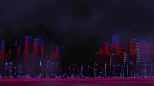 Renderizado Cyber Punk Concepto Paisaje Ciudad Noche Luz Que Brilla — Foto de Stock