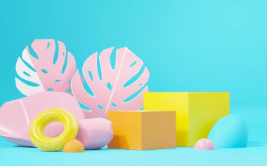 3D sunum ve reklam için soyut podyum platformunu hazırlayın. Temiz dizaynlı minimum sahne arkaplanı. Model için boş kaide. Kozmetik için pastel renkli boş sahne.