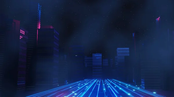 Rendering Del Concetto Paesaggio Urbano Notturno Cyber Punk Luce Che — Foto Stock