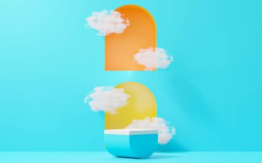 3D sunum ve reklam için soyut podyum platformunu hazırlayın. Temiz dizaynlı minimum sahne arkaplanı. Model için boş kaide. Kozmetik için pastel renkli boş sahne.