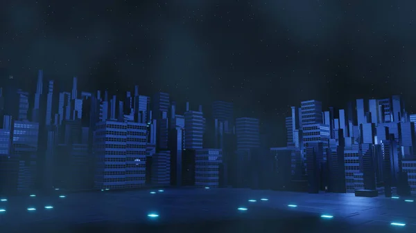 Render Cyber Punk Night City Landscape Concept Light Glowing Dark — Stock Photo, Image