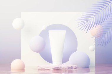 3 boyutlu boş kozmetik cilt ürünleri ya da paketleme modeli. Güzellik sabunu ve spa konsepti. Cilt sağlığı için losyon yağı nemlendirici. Markalaşma için kaliteli ve lüks tasarım.