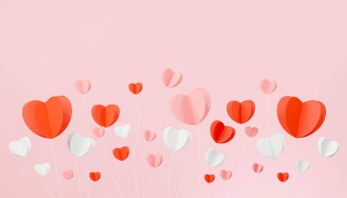 Kağıt kalp balonunun, model ve web afişi için temiz arkaplan üzerine üç boyutlu yorumlanması. Çizgi film arayüz tasarımı. minimal metaevren konsepti.