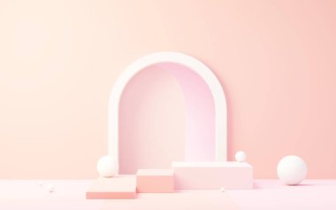 3D sunum ve reklam için soyut podyum platformunu hazırlayın. Temiz dizaynlı minimum sahne arkaplanı. Model için boş kaide. Kozmetik için pastel renkli boş sahne.