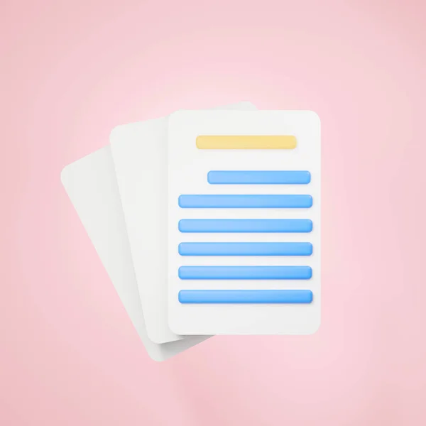 3d rendering of Document folder  with paper icon on clean background for mock up and web banner. Cartoon interface design. minimal metaverse concept.