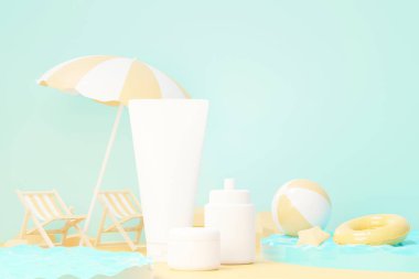 3 boyutlu boş kozmetik cilt ürünleri ya da paketleme modeli. Güzellik sabunu ve spa konsepti. Cilt sağlığı için losyon yağı nemlendirici. Markalaşma için kaliteli ve lüks tasarım.