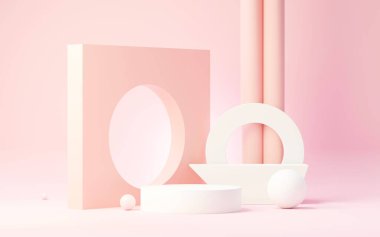 3D sunum ve reklam için soyut podyum platformunu hazırlayın. Temiz dizaynlı minimum sahne arkaplanı. Model için boş kaide. Kozmetik için pastel renkli boş sahne.