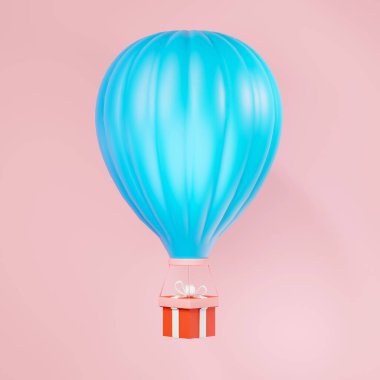 Model ve web afişi için temiz arkaplanda 3 boyutlu sıcak hava balonu simgesi oluşturuluyor. Çizgi film arayüz tasarımı. minimal metaevren konsepti.