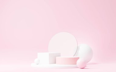 3D sunum ve reklam için soyut podyum platformunu hazırlayın. Temiz dizaynlı minimum sahne arkaplanı. Model için boş kaide. Kozmetik için pastel renkli boş sahne.
