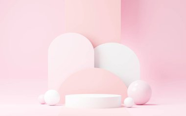 3D sunum ve reklam için soyut podyum platformunu hazırlayın. Temiz dizaynlı minimum sahne arkaplanı. Model için boş kaide. Kozmetik için pastel renkli boş sahne.