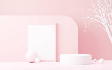 3D sunum ve reklam için soyut podyum platformunu hazırlayın. Temiz dizaynlı minimum sahne arkaplanı. Model için boş kaide. Kozmetik için pastel renkli boş sahne.