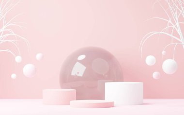 3D sunum ve reklam için soyut podyum platformunu hazırlayın. Temiz dizaynlı minimum sahne arkaplanı. Model için boş kaide. Kozmetik için pastel renkli boş sahne.