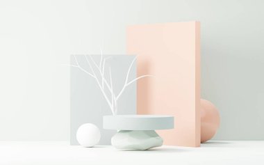 3D sunum ve reklam için soyut podyum platformunu hazırlayın. Temiz dizaynlı minimum sahne arkaplanı. Model için boş kaide. Kozmetik için pastel renkli boş sahne.