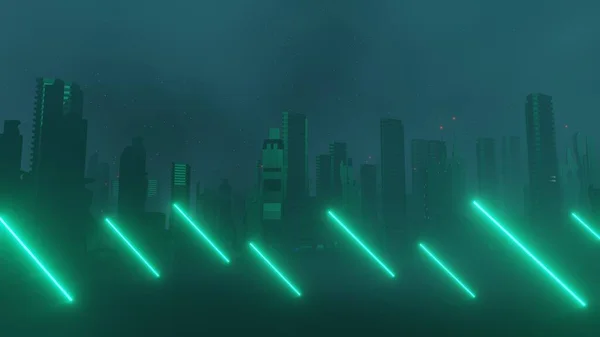 Renderizado Cyber Punk Concepto Paisaje Ciudad Noche Luz Que Brilla — Foto de Stock