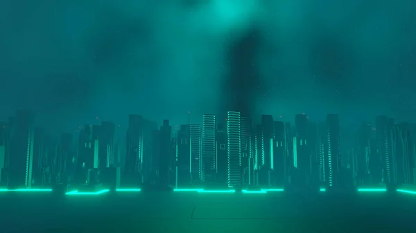 Render Cyber Punk Noite Cidade Paisagem Conceito Luz Brilhando Cena — Fotografia de Stock