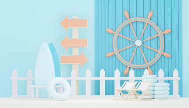 Gösteri ve satış ürünleri için 3D podyum arkaplanı oluşturun. Merhaba yaz sezonu sahne tasarımı konsepti. Sunum ve reklam için soyut boş kaide. Yaz Tatilleri.