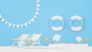 3D Satış Podyumu, ürün sergilemek için. Plaj Tatilleri Yazın Sahne Hazırlamak İçin.