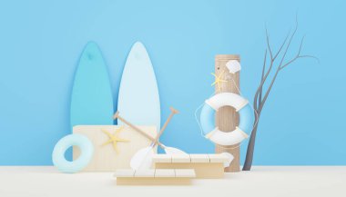 3D Satış Podyumu, ürün sergilemek için. Plaj Tatilleri Yazın Sahne Hazırlamak İçin.