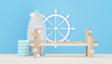 3D Satış Podyumu, ürün sergilemek için. Plaj Tatilleri Yazın Sahne Hazırlamak İçin.