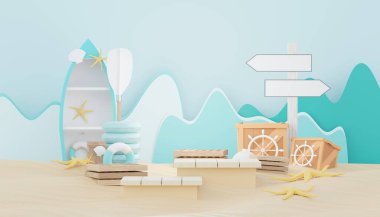 3D Satış Podyumu, ürün sergilemek için. Plaj Tatilleri Yazın Sahne Hazırlamak İçin.